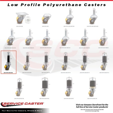 Service Caster Low Profile Polyurethane 35mm Wheel 3/4 Inch Expanding Stem Caster SCC SCC-EX04S13810-PUB-34